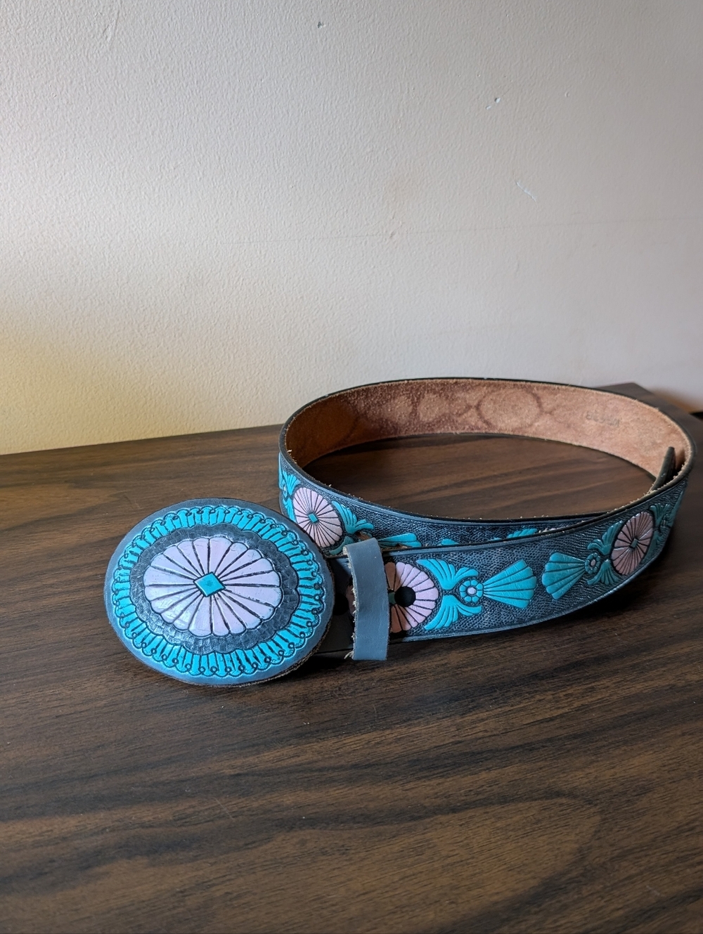 Turquoise Floral Concho Leather Belt
